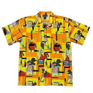Vintage Y2K Short Sleeve Button Up Hip-Hop Rap Graphic Streetwear Large Urban